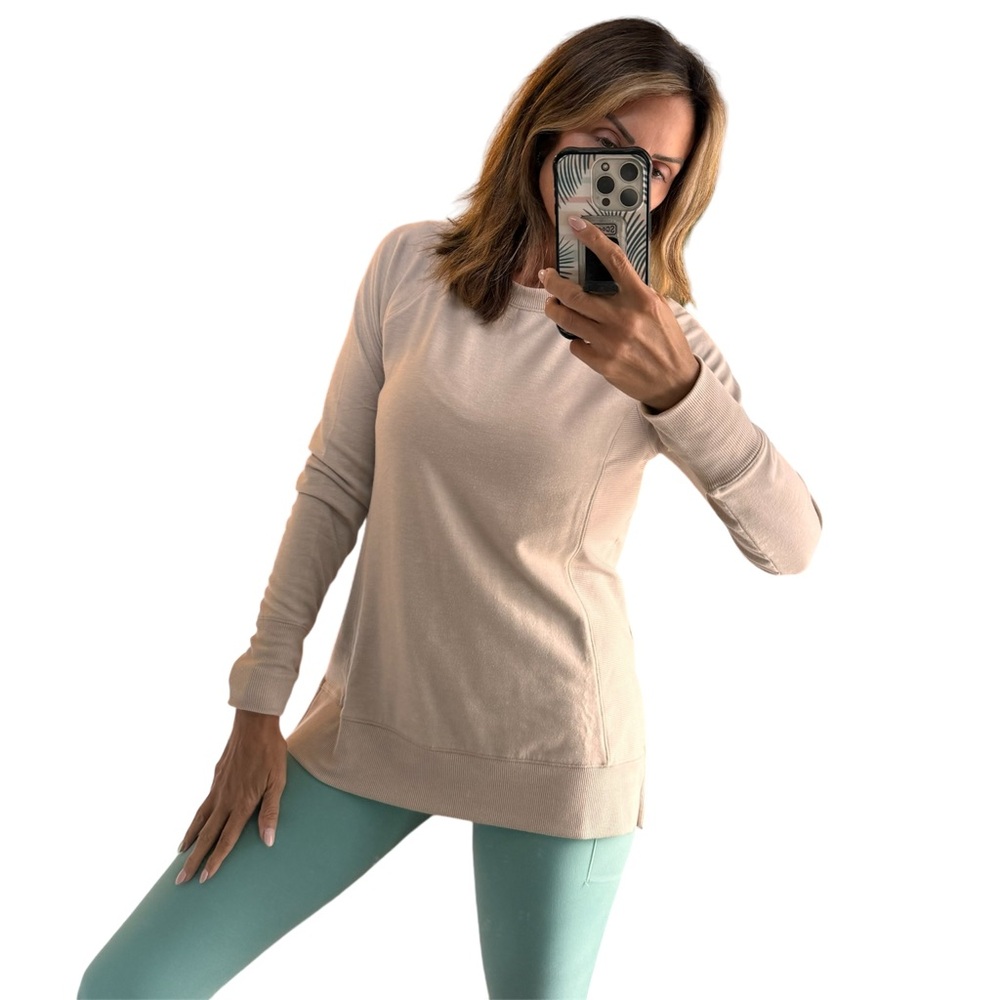 RBX- Tan longline Crewneck oversized Sweatshirt Woman’s SM - Picture 2 of 9